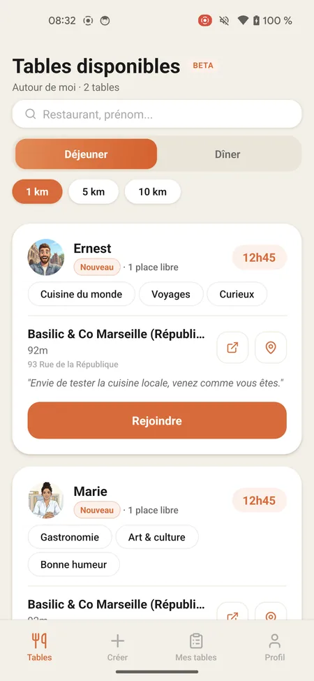 Taàpa - Table à partager : les tables disponibles autour de moi, au déjeuner