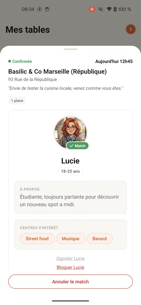 Taàpa - Table à partager : le profil du convive après le match